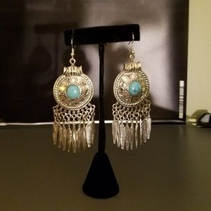 Turquoise Silver Bohemian Earrings